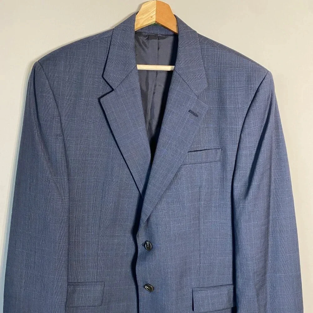Lauren Ralph Lauren Wool Plaid Sport Coat Men's 42R Dinner Jacket Blazer Navy